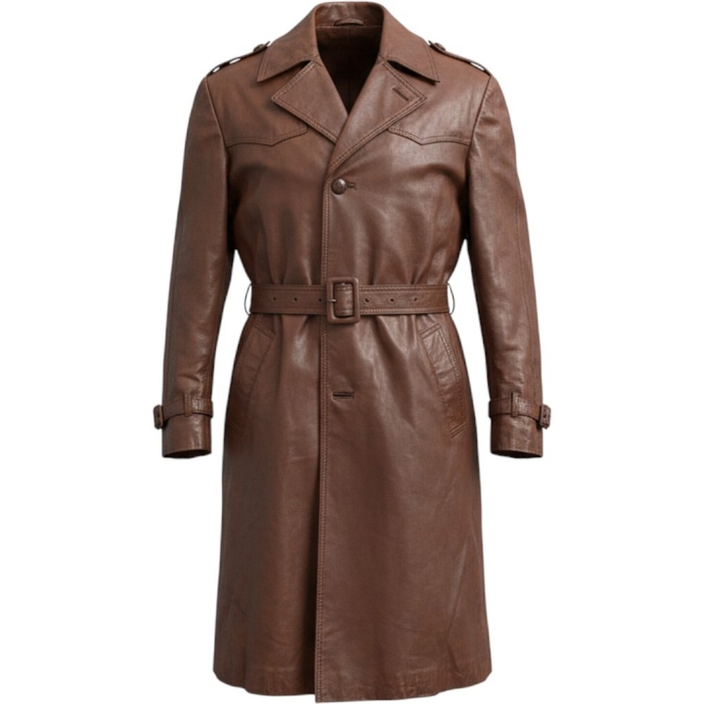 Trench The Leather Shop Sears Leather Belted Overcoat Faux Fur 40 Brown Vintage
